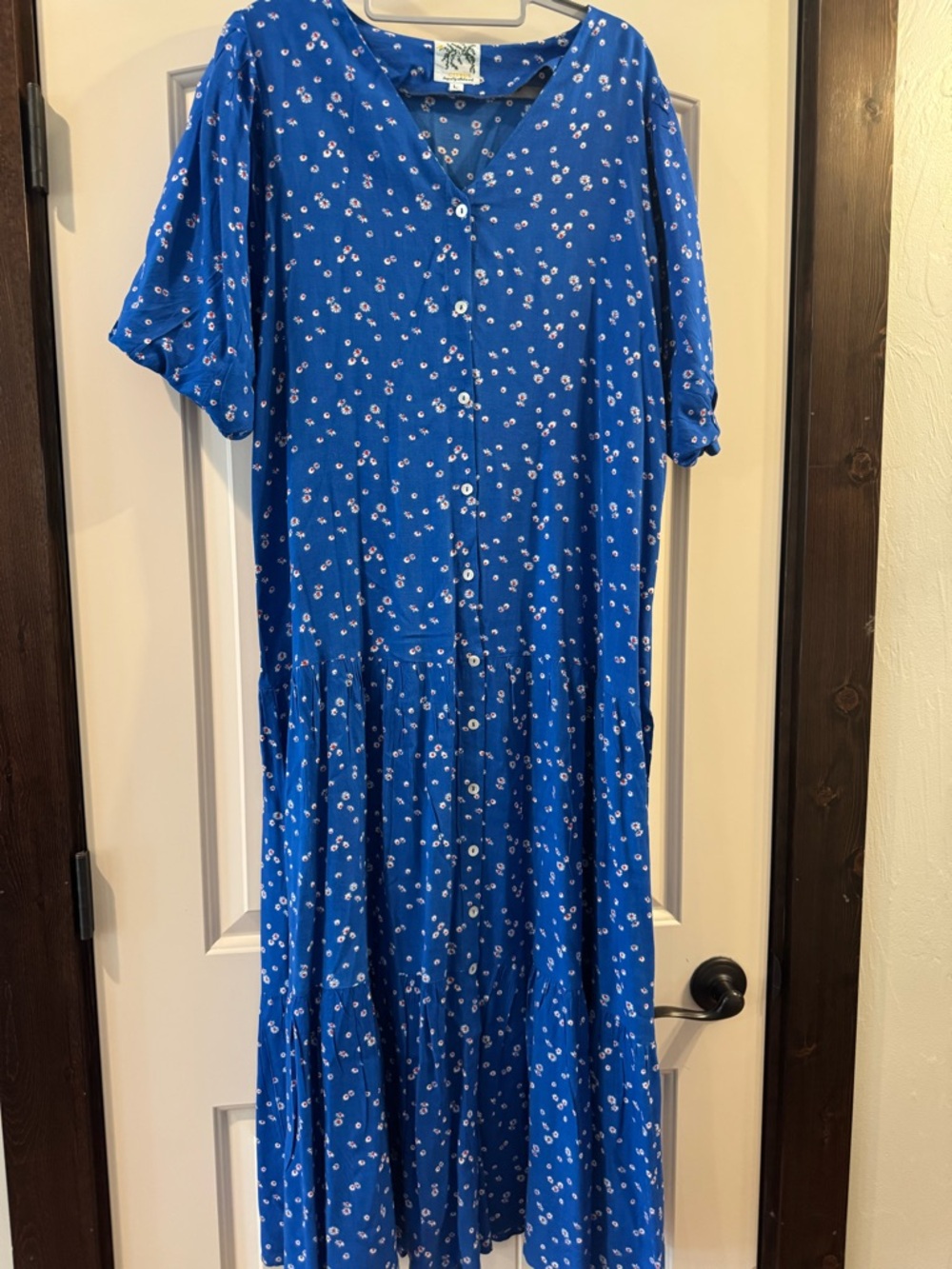 Bright blue with little red/white flowers maxi dress L